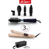 Arzum Revolution Hava Üflemeli Şekillendirici + Belisa Saç Düzleştirici Keratin Seramik Plaka + Taşıma ve Makyaj Çantası - Altın