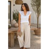 AS Anita Store Beyaz Sırt Detaylı Triko Bluz V Yaka Volanlı Dantel Kol Şık Basic Bluz