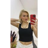As Collection Siyah Kalın Askılı Kare Yaka Kadın Bluz