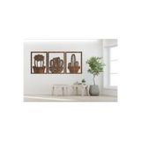 AS TASARIM LAZER Sevimli Kaktüs Saksıları 3 lü Tasarım Dekoratif Ahşap MDF Duvar Tablosu - 90x40 cm Ceviz Tablo