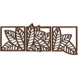 As Tasarım Lazer Yaprak Model 3 Lü Dekor Ahşap Duvar Süs Tablo Ceviz Renk 147X52 cm - 50 x 147