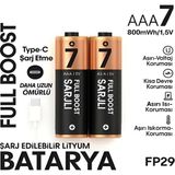 Asa Store Type-C Şarjlı 800MWH 1.5V Şarj Edilebilir 2’li Aaa Ince Pil - Lityum Iyon Batarya
