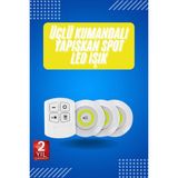 Asa Store Yapışkanlı 3'lü Spot LED Işık Lamba Montajsız Pilli Uzaktan Kumandalı