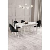 Asaella Mobilya Calvin Beyaz Mermer Desen 80X132 Mdf Açılabilir Mutfak Masası Takımı 4 Adet Sandalye - Siyah - 80 x 132