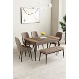 Asaella Mobilya Clara Barok Desen 80X132 Açılabilir Mdf Masa Yemek Odası Takımı,mutfak Takımı 4 Sandalye 1 Bench - Cappucino - 80 x 132