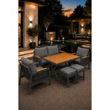 Asaella Mobilya Garden Serisi Balkon Takımı, 2-1-1 Antrasit Bahçe Takımı, (2'li Koltuk 70X150, 2 Tekli Koltuk 70X70, Masa 70X110, 2 Puf) - Gri