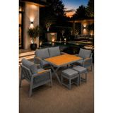 Asaella Mobilya Garden Serisi Balkon Takımı, 2-1-1 Gri Bahçe Takımı, (2'li Koltuk 70X150, 2 Tekli Koltuk 70X70, Masa 70X110, 2 Puf)