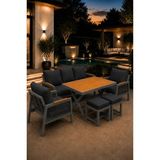 Asaella Mobilya Garden Serisi Balkon Takımı, 3-1-1 Antrasit Bahçe Takımı, (3'lü Koltuk 70X180, 2 Tekli Koltuk 70X70, Masa 70X110, 2 Puf) - Gri