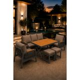 Asaella Mobilya Garden Serisi Balkon Takımı, 3-1-1 Antrasit Bahçe Takımı, (3'lü Koltuk 70X180, 2 Tekli Koltuk 70X70, Masa 70X110, 2 Puf)