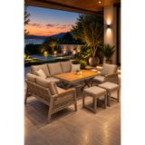 asaella mobilya Garden Serisi Balkon Takımı, 3-2-1 Cappuccino Bahçe Takımı, (3'lü Koltuk 70x180, 2'li Koltuk 70x150, Tekli Koltuk 70x70, Masa 70x110, 2 puf)