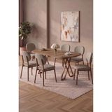 Asaella Mobilya Hooli 90X168 Antik Çam Mdf Masa, Metal x Ayak, Metal Sandalye, 6 Kişilik Mutfak Masası Takımı ve Yemek Masası Takımı - Krem