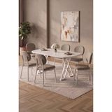 Asaella Mobilya Hooli 90X168 Beyaz Mdf Masa, Metal x Ayak, Metal Sandalye, 6 Kişilik Mutfak Masası Takımı ve Yemek Masası Takımı - Cappuccino