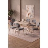 Asaella Mobilya Hooli 90X168 Traverten Mdf Masa, Metal x Ayak, Metal Sandalye, 6 Kişilik Mutfak Masası Takımı ve Yemek Masası Takımı - Antrasit