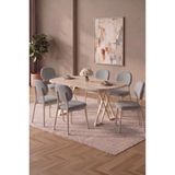 Asaella Mobilya Hooli 90X168 Traverten Mdf Masa, Metal x Ayak, Metal Sandalye, 6 Kişilik Mutfak Masası Takımı ve Yemek Masası Takımı - Gri
