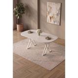 Asaella Mobilya Hooli 90X168 Traverten Mdf Yemek Masası, Metal x Ayaklı, Sabit, Mutfak Masası ve Yemek Odası Masası - Beyaz