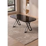 Asaella Mobilya Hooli 90X168 Traverten Mdf Yemek Masası, Metal x Ayaklı, Sabit, Mutfak Masası ve Yemek Odası Masası - Siyah Mermer