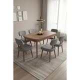 asaella mobilya Hopii 80x132 Açılır Kelebek Masa 6 Sandalye Mutfak Masası Takımı, Yemek Masası Takımı