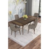 Asaella Mobilya Jusie Barok Desen 80X132 Açılabilir Sunta Masa Yemek Odası Takımı, Mutfak Takımı 4 Adet Sandalye - Cappuccino - 80 x 132