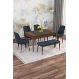Asaella Mobilya Jusie Barok Desen 80X132 Açılabilir Sunta Masa Yemek Odası Takımı, Mutfak Takımı 4 Sandalye, 1 Bench - Antrasit - 80 x 132