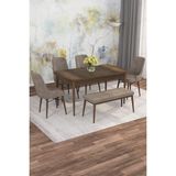 Asaella Mobilya Jusie Barok Desen 80X132 Açılabilir Sunta Masa Yemek Odası Takımı, Mutfak Takımı 4 Sandalye, 1 Bench - Cappuccino - 80 x 132
