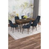 Asaella Mobilya Jusie Barok Desen 80X132 Açılabilir Sunta Masa Yemek Odası Takımı, Mutfak Takımı 6 Adet Sandalye - Antrasit - 80 x 132