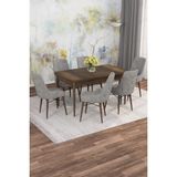 Asaella Mobilya Jusie Barok Desen 80X132 Açılabilir Sunta Masa Yemek Odası Takımı, Mutfak Takımı 6 Adet Sandalye - Gri - 80 x 132