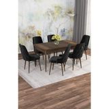 Asaella Mobilya Jusie Barok Desen 80X132 Açılabilir Sunta Masa Yemek Odası Takımı, Mutfak Takımı 6 Adet Sandalye - Siyah - 80 x 132