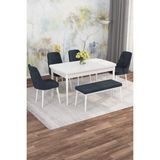 Asaella Mobilya Jusie Beyaz 80X132 Açılabilir Sunta Masa Yemek Odası Takımı, Mutfak Takımı 4 Adet Sandalye, 1 Bench - Antrasit - 80 x 132