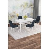 Asaella Mobilya Jusie Beyaz 80X132 Açılabilir Sunta Masa Yemek Odası Takımı, Mutfak Takımı 4 Adet Sandalye - Antrasit - 80 x 132