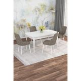 Asaella Mobilya Jusie Beyaz 80X132 Açılabilir Sunta Masa Yemek Odası Takımı, Mutfak Takımı 4 Adet Sandalye - Cappuccino - 80 x 132