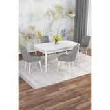 Asaella Mobilya Jusie Beyaz 80X132 Açılabilir Sunta Masa Yemek Odası Takımı, Mutfak Takımı 4 Adet Sandalye - Gri - 80 x 132