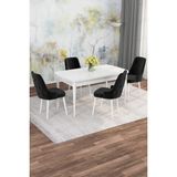 Asaella Mobilya Jusie Beyaz 80X132 Açılabilir Sunta Masa Yemek Odası Takımı, Mutfak Takımı 4 Adet Sandalye - Siyah - 80 x 132