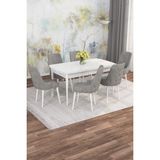 Asaella Mobilya Jusie Beyaz 80X132 Açılabilir Sunta Masa Yemek Odası Takımı, Mutfak Takımı 6 Adet Sandalye - Gri - 80 x 132
