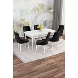 Asaella Mobilya Jusie Beyaz 80X132 Açılabilir Sunta Masa Yemek Odası Takımı, Mutfak Takımı 6 Adet Sandalye - Siyah - 80 x 132