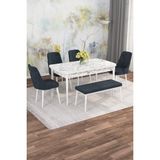 Asaella Mobilya Jusie Beyaz Mermer 80X132 Açılabilir Sunta Masa Yemek Odası Takımı,mutfak Takımı 4 Sandalye,1 Bench - Antrasit - 80 x 132