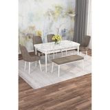 Asaella Mobilya Jusie Beyaz Mermer 80X132 Açılabilir Sunta Masa Yemek Odası Takımı,mutfak Takımı 4 Sandalye,1 Bench - Cappuccino - 80 x 132
