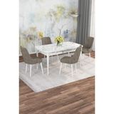 Asaella Mobilya Jusie Beyaz Mermer Desen 80X132 Açılabilir Sunta Masa Yemek Odası Takımı, Mutfak Takımı 4 Sandalye - Cappuccino - 80 x 132