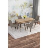 Asaella Mobilya Jusie Meşe Desen 80X132 Açılabilir Sunta Masa Yemek Odası Takımı, Mutfak Takımı 4 Adet Sandalye - Cappuccino - 80 x 132