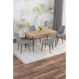 Asaella Mobilya Jusie Meşe Desen 80X132 Açılabilir Sunta Masa Yemek Odası Takımı, Mutfak Takımı 4 Adet Sandalye - Gri - 80 x 132