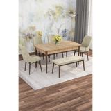 Asaella Mobilya Jusie Meşe Desen 80X132 Açılabilir Sunta Masa Yemek Odası Takımı, Mutfak Takımı 4 Sandalye, 1 Bench - Krem - 80 x 132