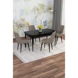 Asaella Mobilya Jusie Siyah Mermer Desen 80X132 Açılabilir Sunta Masa Yemek Odası Takımı, Mutfak Takımı 4 Sandalye - Cappuccino - 80 x 132
