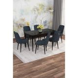 Asaella Mobilya Jusie Siyah Mermer Desen 80X132 Açılabilir Sunta Masa Yemek Odası Takımı, Mutfak Takımı 6 Sandalye - Antrasit - 80 x 132