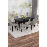 Asaella Mobilya Jusie Siyah Mermer Desen 80X132 Açılabilir Sunta Masa Yemek Odası Takımı, Mutfak Takımı 6 Sandalye - Gri - 80 x 132