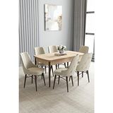 Asaella Mobilya Loft Meşe Desen 80X132 Açılabilir Mdf Masa Yemek Odası Takımı, Mutfak Takımı 6 Sandalye - Bej
