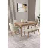 Asaella Mobilya Milas Atlantik Çam 80X132 Mdf Açılabilir Mutfak Masası Takımı 4 Sandalye, 1 Bench - Krem - 80 x 132