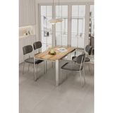 Asaella Mobilya Nexa Demir Metal Ayaklı 70X120 Sabit Masa Yemek Odası Takımı, Mutfak Takımı 4 Adet Sandalye - Antrasit - 45 x 45