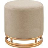 Asaella Mobilya Nuvi Puf Gold Metal Çerçeveli Keten Çok Amaçlı Dekoratif Oturak, Makyaj Oturağı,montajsız Puf Bench - Cappuccino