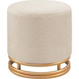 Asaella Mobilya Nuvi Puf Gold Metal Çerçeveli Keten Çok Amaçlı Dekoratif Oturak, Makyaj Oturağı,montajsız Puf Bench - Krem