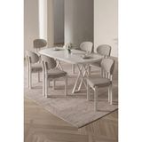 Asaella Mobilya Opss 90X168 Beyaz Mdf Masa, Metal x Ayak, Metal Sandalye, 6 Kişilik Mutfak Masası Takımı ve Yemek Masası Takımı - Krem