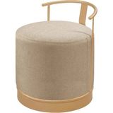 Asaella Mobilya Pufi Puf Gold Metal Çerçeveli Keten Çok Amaçlı Dekoratif Oturak, Makyaj Oturağı,montajsız Puf Bench - Cappuccino